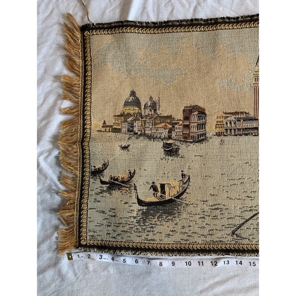 Vintage Italian Wall Rug Art Gondola Venice Tapestry ITALY 46" x 19" - Picture 8 of 11